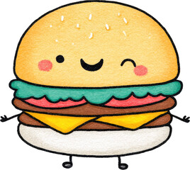 Cute Cartoon Burger with Smiling Face and Winking Eye.