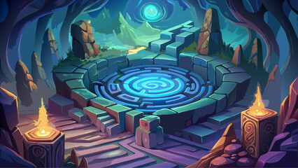 Fototapeta premium Close-up of Labyrinth wall, glowing aura, surreal stone texture, fantasy environment, dreamlike mythical maze, imaginative artwork, epic close-up design, enchanted legendary Greek creation.