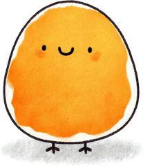 Cute cartoon egg with a happy smiling face and tiny feet.