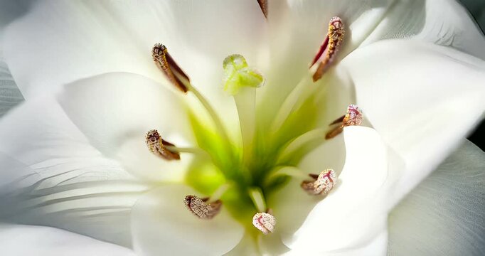 Close-up of a pristine white lily flower showcasing delicate petals and vibrant green stamen