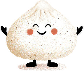 Cute Smiling Dumpling Character with Arms and Legs.