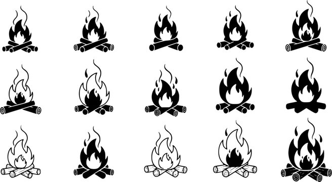 Campfire , Campfire silhouette, Bonfire , Campfire fire  bundle, Bonfire silhouette bundle, Campfire flame , Campfire flame silhouette, Campfire clipart, Campfire vector bundle.