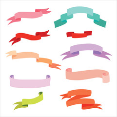 Set of Colored Ribbons for Decor. Bow, Award. Strip of Fabric. Silk. Stamp. Place for Inscription. Vector Illustration on White Background.