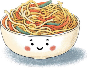 Delicious Noodles in a Cute Bowl with a Smiling Face.