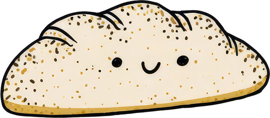 Cute Cartoon Bread Loaf with Smiling Face and Happy Expression.