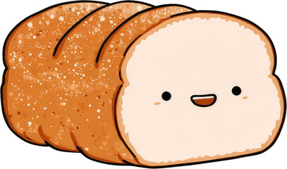 Cute Cartoon Bread Loaf with Smiling Face and Sliced Pieces.