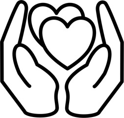 Simple Outline Hand Holding Two Heart Icon Shape in Black