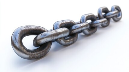 Obraz premium Broken Chain Link Isolated on White Background Photorealistic Metal Detail Stock Image