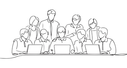 Business Presentation Illustration ,Corporate Team with Laptop, Office Brainstorming and Meeting Vector