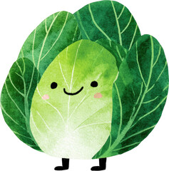 Cute Cartoon Brussels Sprout with Smiling Face and Legs.