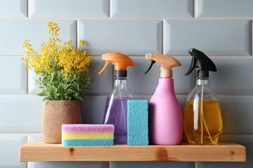 Cleaning products for mold prevention displayed on a shelf Generative AI