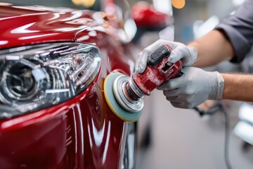 Applying ceramic coating for paint protection on a red car Generative AI