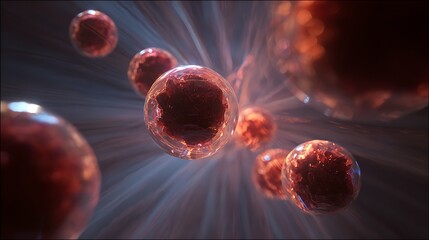 A microscopic view of vibrant red cells, illuminated by a soft, ethereal light, showcasing the beauty of cellular biology