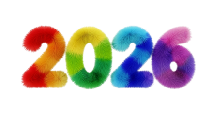 Bright and colorful fluffy 2026 year design for new year celebrations and events