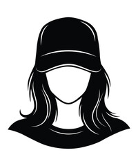 Woman Silhouette Wearing Cap and Casual Hairstyle Vector.