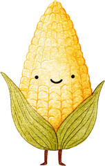 Cute Cartoon Corn Cob with Smiling Face and Legs.