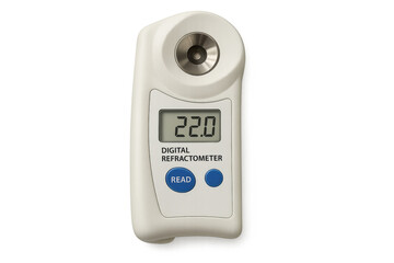 Digital refractometer measuring liquid brix level, transparent background
