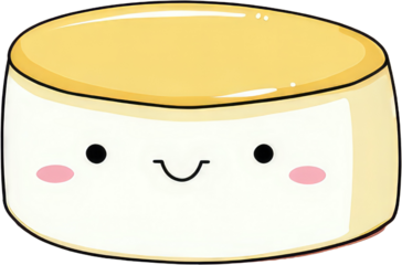 Cute Cartoon Dessert with Smiling Face and Cheeks.