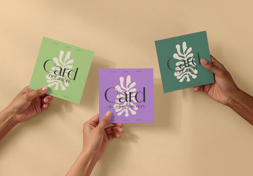 Minimal Square Stationery Cards Mockup with Model