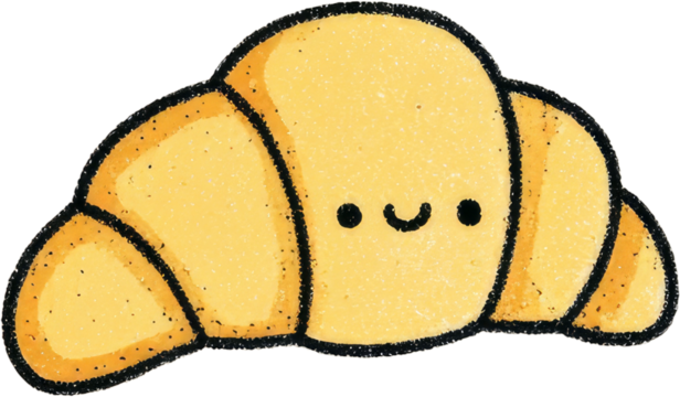 Cute Cartoon Croissant Smiling on White Background. - Powered by Adobe