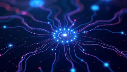 Abstract neural network with glowing blue and purple connections