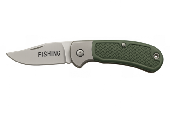 Green folding pocket knife for fishing activity