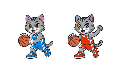 Cute Cat Playing Basketball – Cartoon Sport Animal Mascot Vector Design