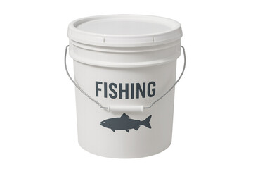 White fishing bucket with fish graphic and transparent background