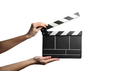 hand holding movie clapper