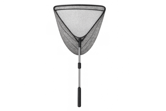 Fishing landing net with telescopic handle isolated