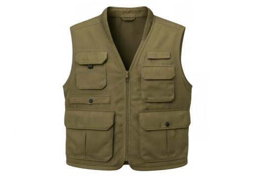Khaki field utility vest with multiple pockets