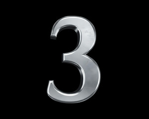 Naklejka premium Silver number 3 on black background. Luxury metallic number 3 on black background