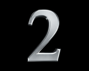 Silver number 2 on black background. Luxury metallic number 2 on black background