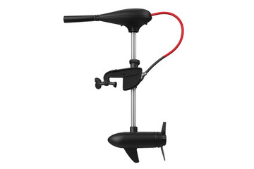 Black electric trolling motor propelling boat