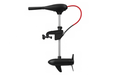 Black electric trolling motor propelling boat