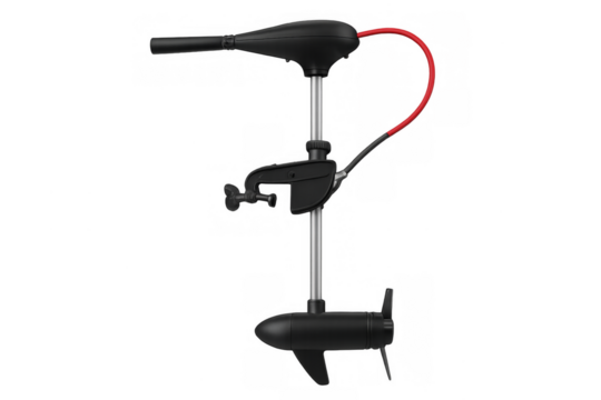 Black electric trolling motor propelling boat