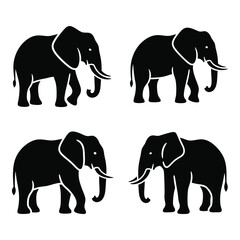 Four silhouette elephants majestic african wildlife animal collection representing strength and grandeur in a clean simple design silhouette © JASMIN