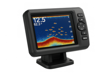 Fish finder showing school of fish and depth