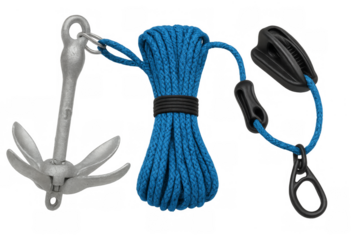 Grappling anchor with rope and sailing equipment for boating