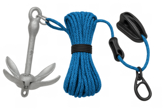 Grappling anchor with rope and sailing equipment for boating