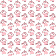 Seamless pattern with animal paw print. Colored vector background on white.