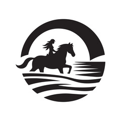 horse and rider on beach vector silhouette clip art logo design illustration