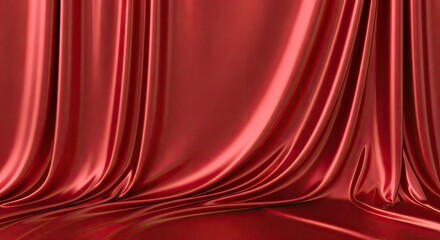 A red, flowing curtain with a glossy, metallic sheen.