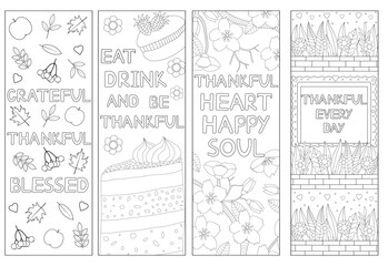 Hand Drawn Thanksgiving Bookmarks Set &ndash; Gratitude, Thankful Quotes, Floral and Autumn Designs, Printable Coloring Pages