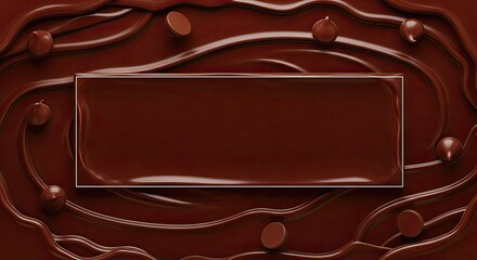 A chocolate bar with a square frame on a wavy chocolate background.