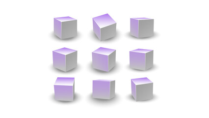 Isometric gradient purple cubes arranged in grid for abstract design and 3D visualization