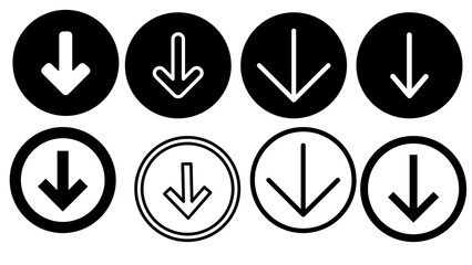Down Arrow Icons PNG – Minimal Outline and Solid Graphic Symbols for UI/UX and Design