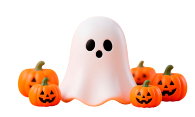 halloween pumpkin and a white ghost on a transparent background