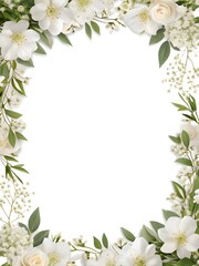 Naklejka premium Watercolor White Rose & Baby's Breath Floral Border Template, Printable Blank Invitation Background