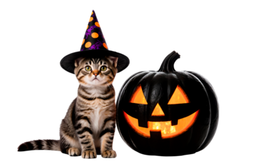 halloween pumpkin with witch hat and black pumpkin